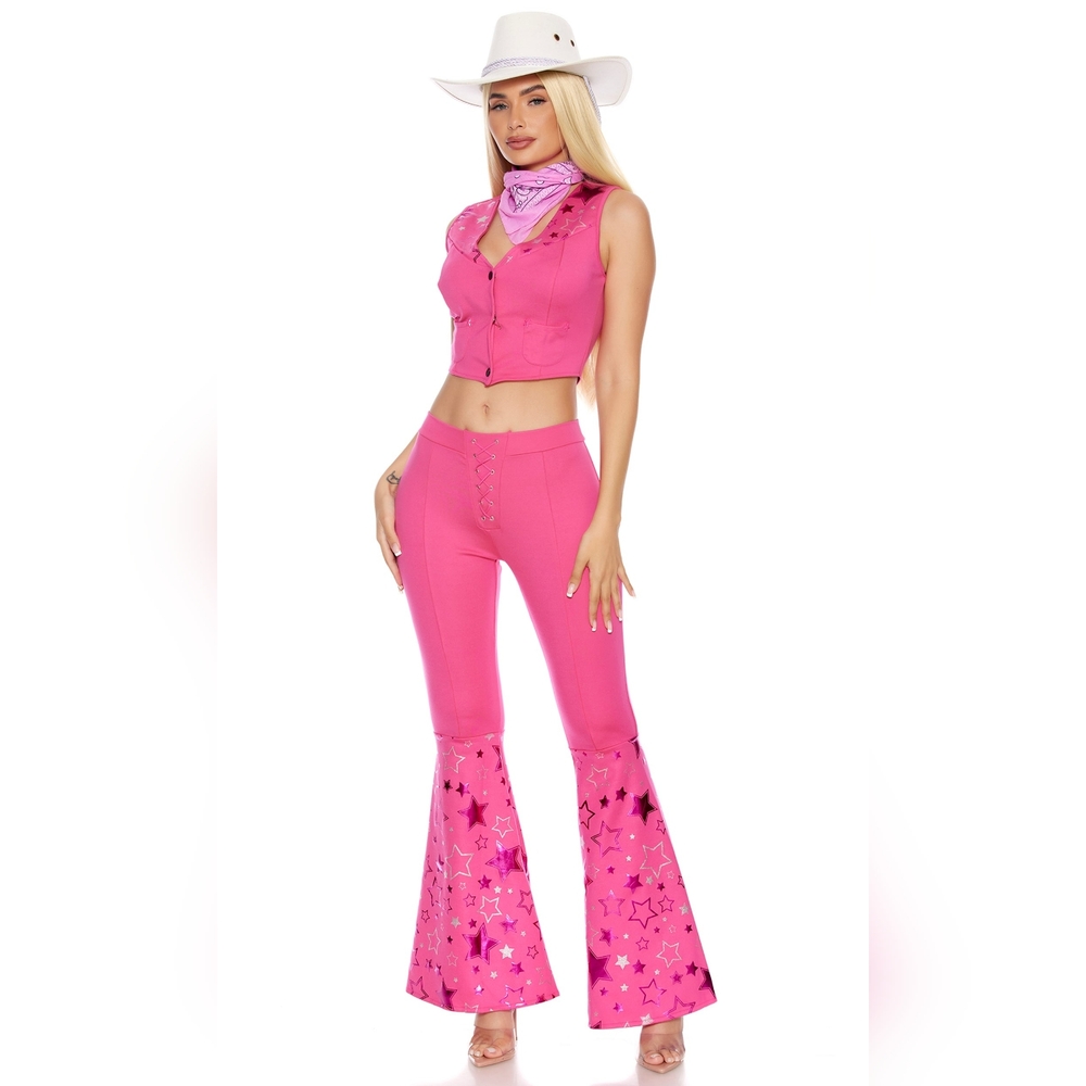 PINK COWGIRL BARBIE 3 PC TOP PANTS SCARF Costume role play valentine's day